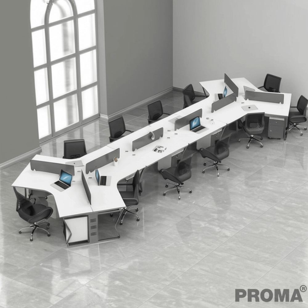 [Pre-order] โต๊ะทำงาน Proma-POD-05 สีขาว/ดำ แบบ 10 ที่นั่ง (มีตู้เอกสาร)
